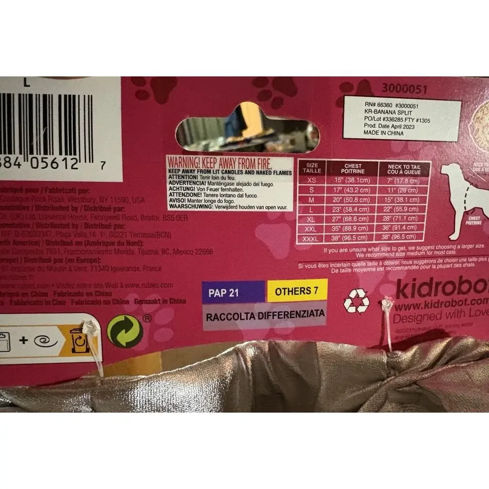 Kidrobot Yummy World Banana Split Pet Dog Costume Large Halloween ice Cream